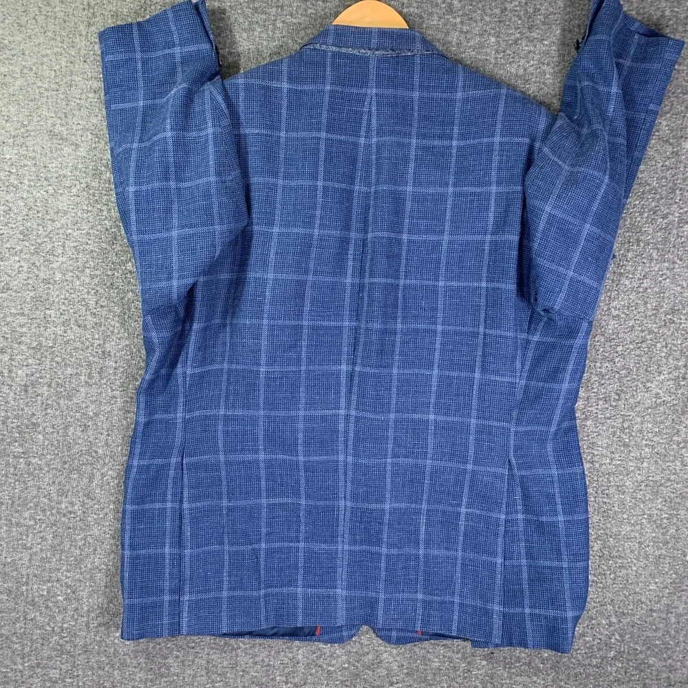 Ermenegildo Zegna Blazer Jacket Men 50R Silk Flax Blue Windowpane Sport Coat - Picture 11 of 16